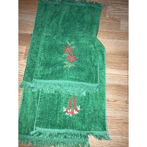 Cannon Christmas Embroidered Finger Towels Set of 5 Vintage 1980s